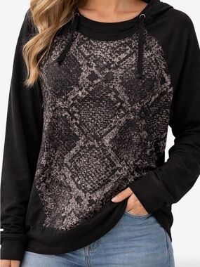 DKNY Jeans Snake Print Hoodie – Black & Gray